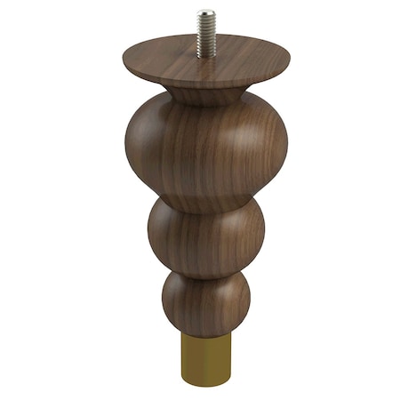 Designs Of Distinction 6" Tipt Toe Bun Foot with bolt and 1" Satin Brass Ferrule - Walnut 01242006WLSB6